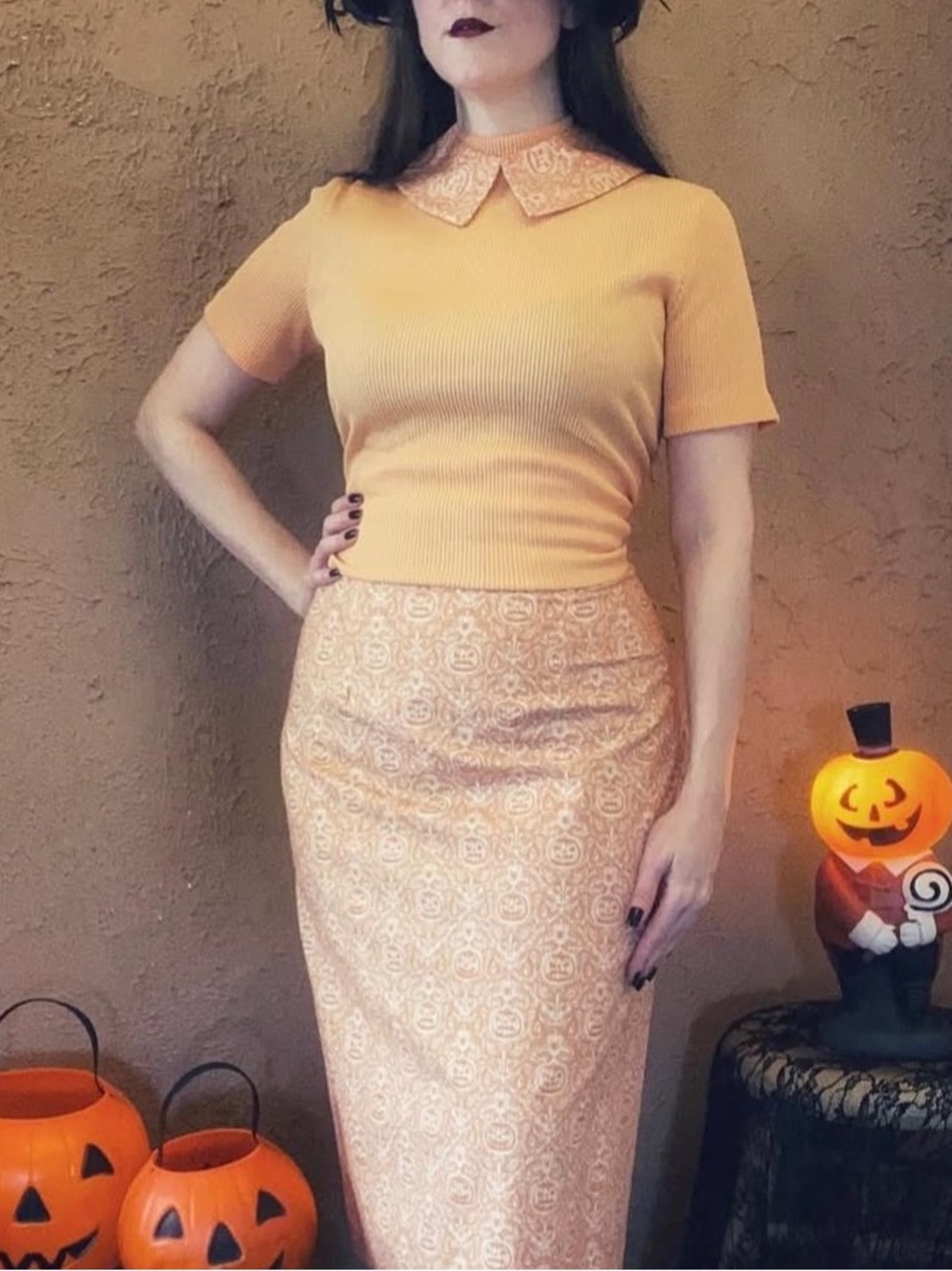 VTG 60’s Pumpkin Orange Sherbet Mock Neck Back Zipper Top